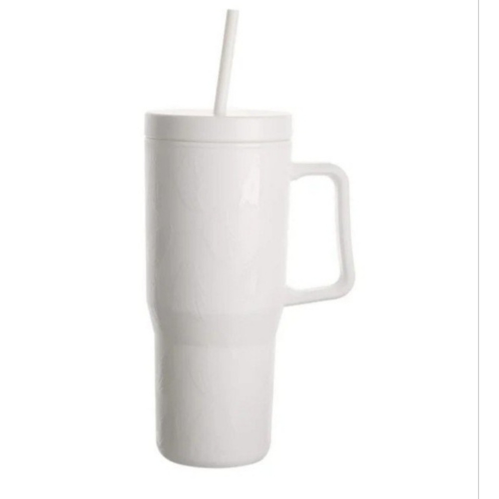 White Insulated Embossed Tumbler with Handle NWT